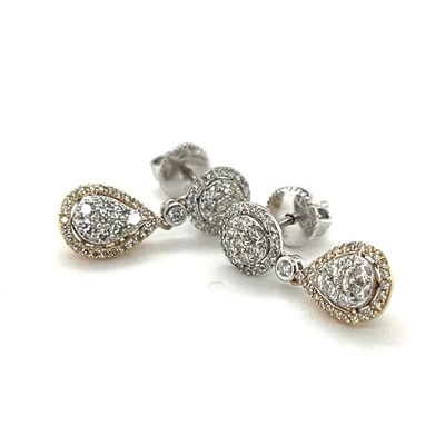 Pendientes de diamantes de oro bicolor de 18 quilates de 1,00 quilates Foto 1 de 4