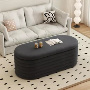 Storage Teddy Ottoman Bench Upholstered Fabric Storage Bench End of Bed Stool - Picture 1 of 50