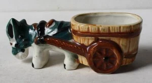 Estatuilla burro burro tirando carro maceta pequeña cerámica pintada a mano Japón de colección - Imagen 1 de 1