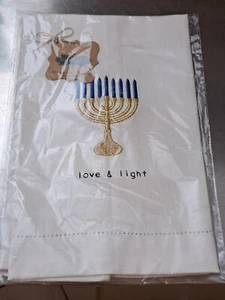 Clearance Deal! Mudpie Hanukkah Tea Towel White Menorah - Picture 1 of 2