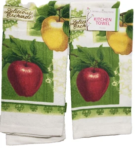 Set of 2 Same Kitchen Towels(15"x25")RED & YELLOW APPLES,DELICIOUS ORHARDS #2,AM - Picture 1 of 11