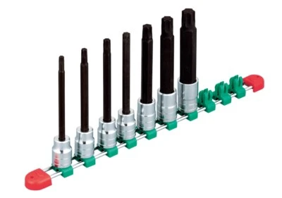 KTC 1/2" LONG T-TYPE TORX BIT SOCKET 7 SIZE SET(T30～T70) TBT4L07T MADE IN JAPAN - Image 1 of 3