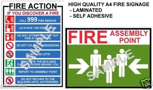 FIRE HEALTH & SAFETY SIGNS A4 LAMINATED POSTERS WORKPLACE OFFICE SHOP FACTORY - Picture 1 of 1