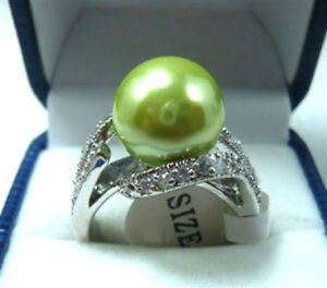 Charming! Apple Green South Sea shell pearl Round Bead ring size 6 7 8 9