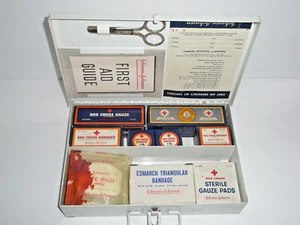 Johnson & Johnson First Aid Emergency Kit 40's 50's ? Not Complete But Items New - Picture 1 of 18