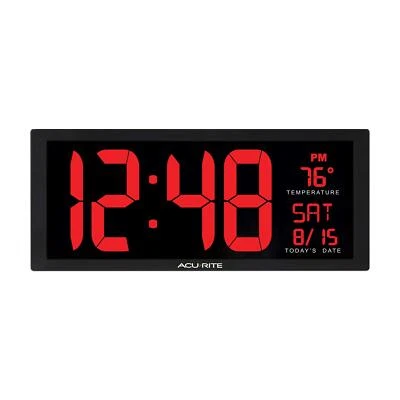 AcuRite Large Digital LED Oversized Wall Clock with Date and Temperature, Perfec - Image 1 of 4