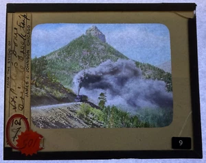 ZAUBERLATERNENSCHIEBER FARBIGER ZUG ST. PETER'S DOME CRIPPLE CREEK 1890er JAHRE - Bild 1 von 2