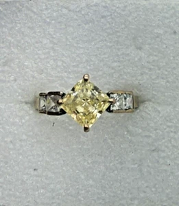 Vintage 10 K Rose Gold Solitaire Ring Fancy Yellow Princess Cut CZ Center - Picture 1 of 13