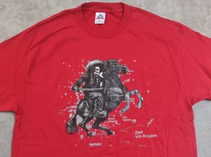 East LA Map Mexican Bandido  Skeleton Horse Rider Vintage T Shirt Large Red NWOT - Picture 1 of 10