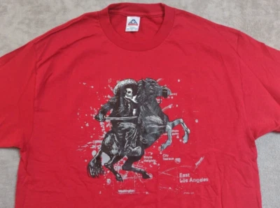 East LA Map Mexican Bandido  Skeleton Horse Rider Vintage T Shirt Large Red NWOT - Image 1 of 4