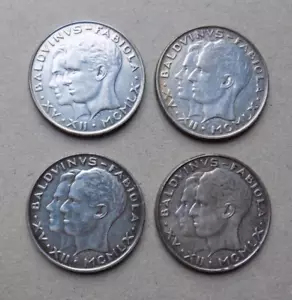 Lot de 4x pièces Belgica Baudouin et Fabiola 50fr. argent 1955 - Afbeelding 1 van 2