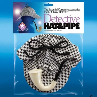 ДЕТЕКТИВ ШЛЯПА И ТРУБКА КОМПЛЕКТ Шерлок Холмс крышка английский пластиковая игрушка дым шутка подделка - Изображение 1 из 4