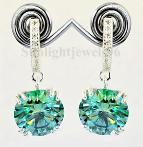 RARE 12.00 Ct Certified Blue Diamond Solitaire Dangler Earrings, Amazing Luster! - Picture 1 of 8