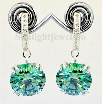RARE 12.00 Ct Certified Blue Diamond Solitaire Dangler Earrings, Amazing Luster! - Image 1 of 4