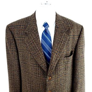 John W. Nordstrom Tweed Wool Cashmere 3 Button Sport Coat 44R Brown Check Orange