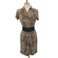 Womens Snakeskin Button Front Bodycon Dress Size 8 Short Sleeve Animal Print 