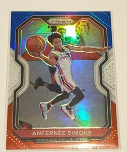 2020-21 Prizm Red White Blue Anfernee Simons Prizm Card - Portland Trail Blazers