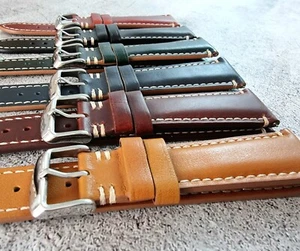 Leather Watch Strap Band Two Piece 20mm 22mm 24mm Cordovan Retro Vintage Mens UK - Picture 1 of 19