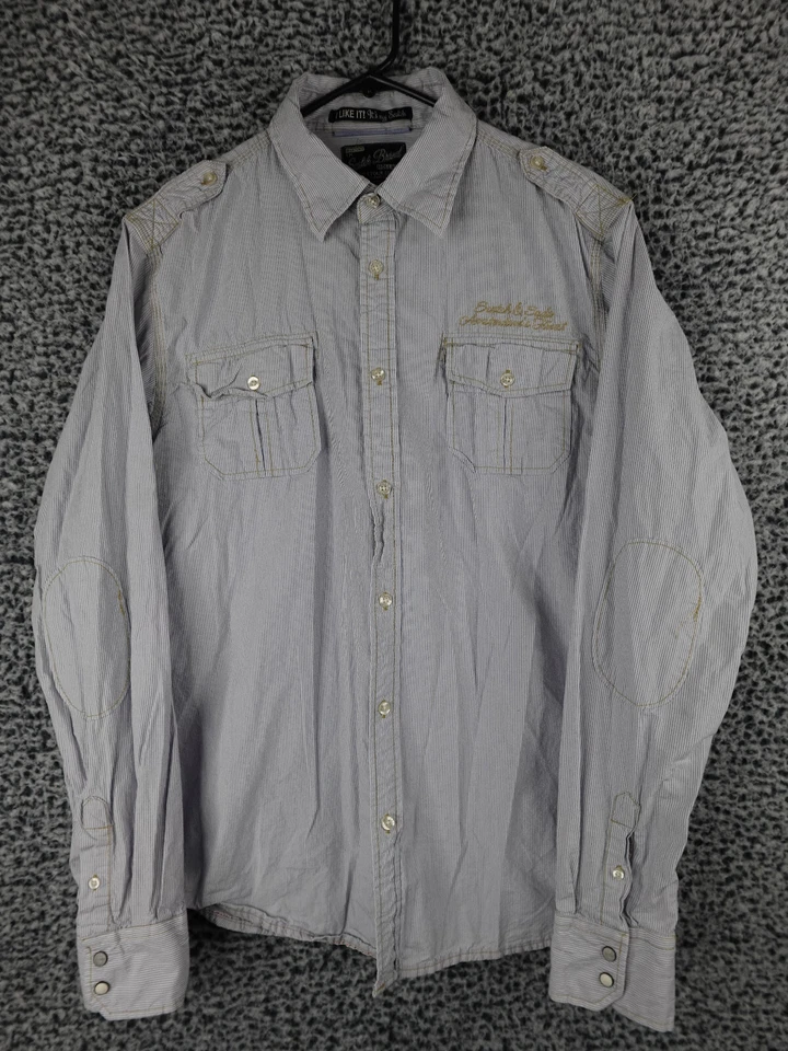 Camisa con botones a rayas Scotch & Soda XL para hombre Amsterdam’s Finest parche en el codo Foto 1 de 4