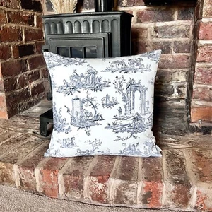 1414. Black Toile De Jouy 100% Cotton Cushion Cover, Various sizes - Picture 1 of 3