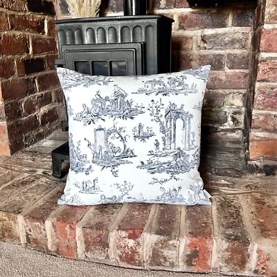 1414. Black Toile De Jouy 100% Cotton Cushion Cover, Various sizes - Image 1 of 3