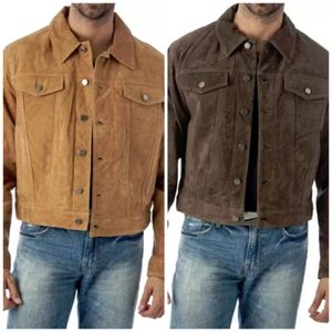 Stylish Hot Men's Genuine  Biker Handmade Casual Lambskin Suede Leather Shirt - Picture 1 of 13