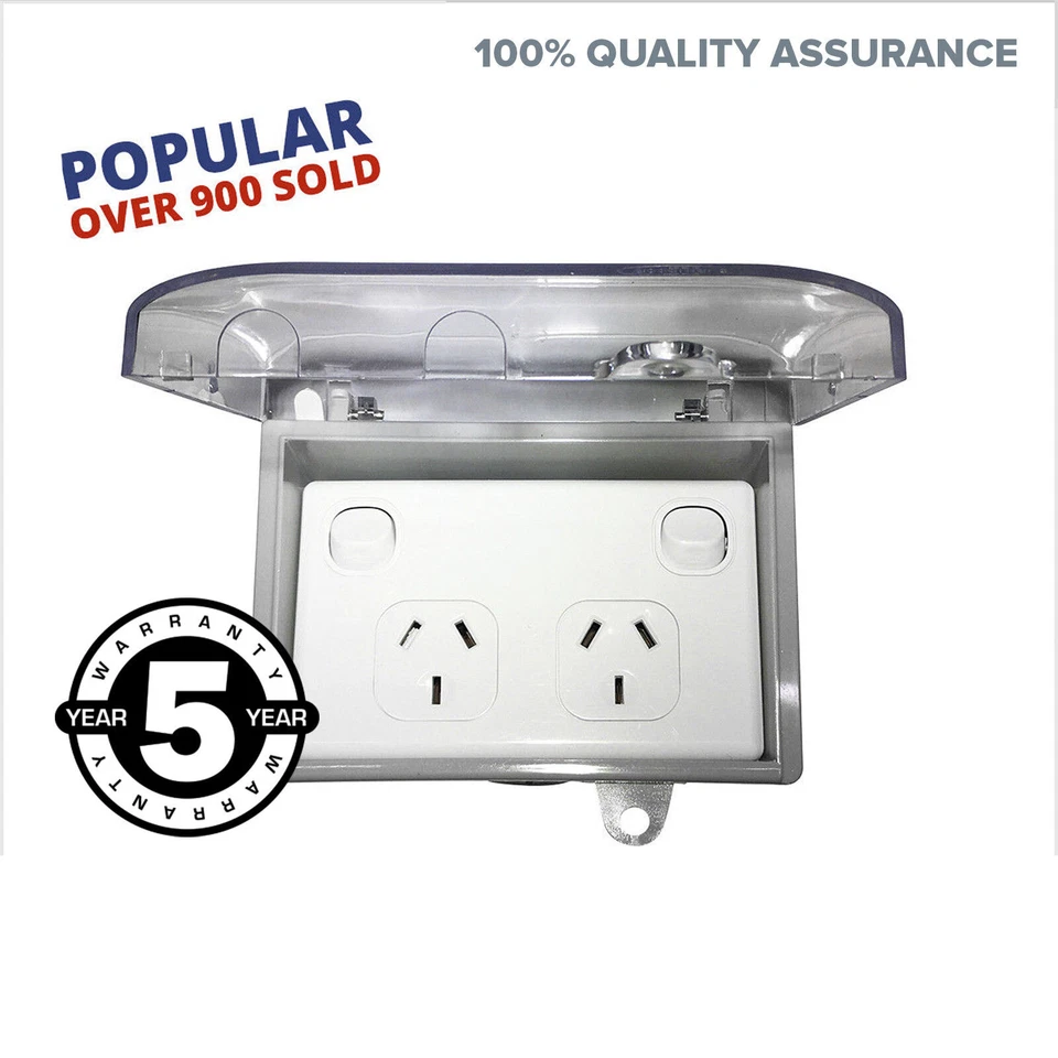 NEW Outdoor GPO Waterproof Double Power Point + Weatherproof Clear Lid Box Lock - Image 1 of 4