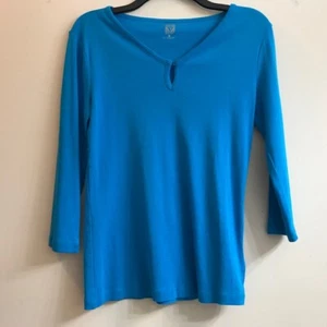 Top Pullover Anne Klein Sport Turquesa Cuello en V, Talla Pequeña, 100% Algodón - Imagen 1 de 7