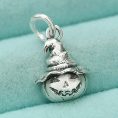 Pumpkin Wizard Witch Hat Charm Pendant Dangle  In 925 Sterling Silver Halloween - Image 1 of 4