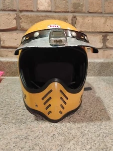 Vintage 1970s Bell Moto 3 Helmet Yellow  7 1/2  Moto Peak Paulson Visor  - Bild 1 von 22