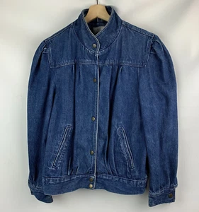 Learsi Vintage 80s Jacket Blue Denim Med Wash Stand Collar Snaps Pockets Size M - Picture 1 of 11