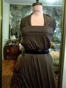 3.3yds CHIC BEIGE BLACK 14 STRIPE PRINT MATTE JERSEY ITY STRETCH KNIT - Picture 1 of 5