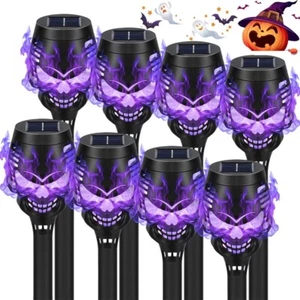 8Pack Solar Torch Skull Light Flickering Flame Waterproof Halloween Skull Lights - Picture 1 of 10