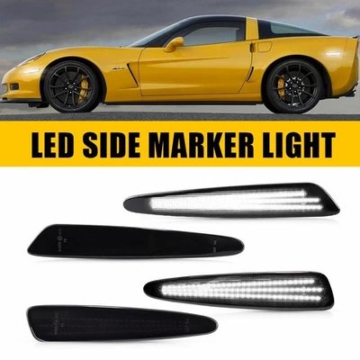 Front White Side Marker Lights Lamp For Chevrolet Corvette C6 2005-13 Smoked LED - Imagem 1 de 4