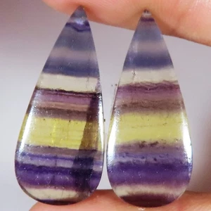 natural FLUORITE pair pear cabochon loose gemstone 50.85 Carat. (14 x 33 x 4 mm) - Picture 1 of 6