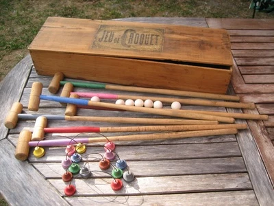 Ancien Jeu de Croquet en Bois 7 Joueurs - Photo 1/4