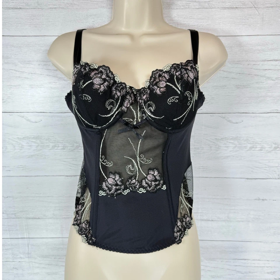 VTG Donna L'oren Y2K black lace corset 34C whimsygoth coquette grunge witchy emo - Image 1 of 4