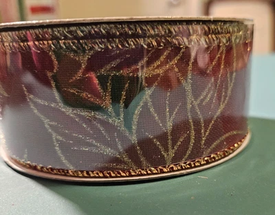 Simply/Winter Ribbon,  Poinsettia Pattern, 1.5 in x 25 ft - Image 1 of 2