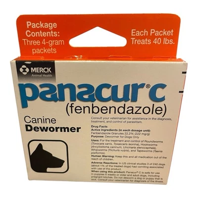 Panacur C Canine Dewormer 4 Gram, 3 Packets, Each Packet Treats 40 lbs - New - Image 1 of 2