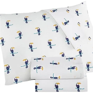 Martha Stewart WHIM Toucan Print 200 Thread Count 100% Cotton Twin XL Sheet Set - Picture 1 of 7