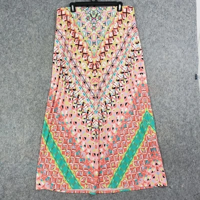 Бежевый на eci юбка женщин XL розовый мульти макси геометрический принт эластичной трапеции - Изображение 1 из 4
