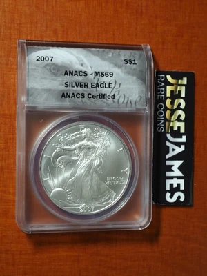 2007 $1 AMERICAN SILVER EAGLE ANACS MS69 - Image 1 of 2