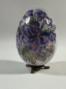 Dekoratives handbemaltes Keramik Ei mit Ständer lila violett gold Ostern/Frühling - Bild 1 von 8