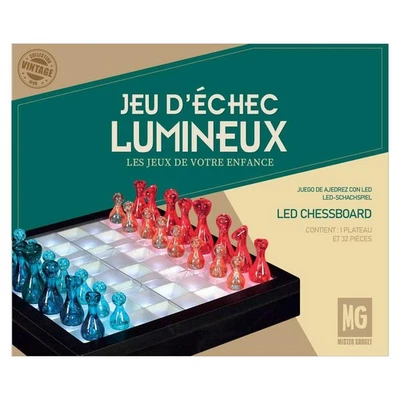  MG3543 Jeu d'Échecs Transparent LED Échiquier Lumineux Pièces Noires Bleues ... - Photo 1/4