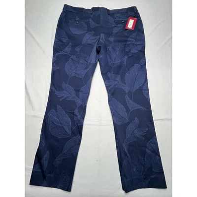 NWT Murano Men's Evan Extra Slim Fit Navy Blue Leaf Print Pants - Size 38x28.5 - Image 1 of 4