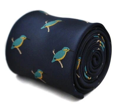 navy tie with Kingfisher bird design by Frederick Thomas FT1790 river wildlife