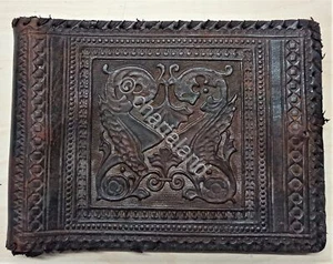 Antikes Leder Fotoalbum mit Reliefdekor ca. 1920 leer - Bild 1 von 3