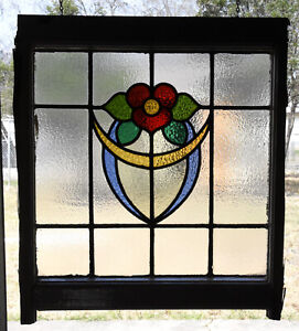 English Stained Glass - Pair of  Beautiful Matching Florals -  Early 1900's
