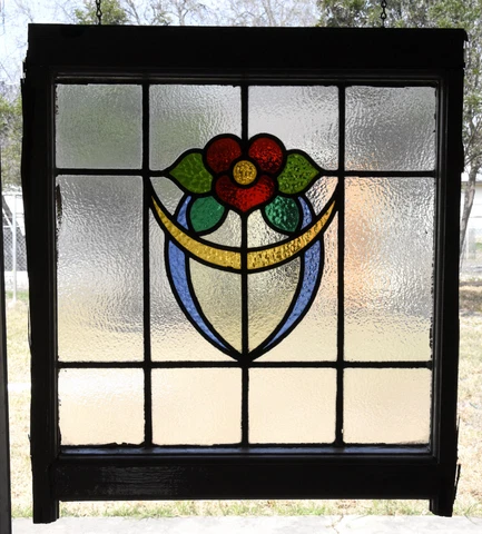 English Stained Glass - Pair of  Beautiful Matching Florals -  Early 1900's Cover