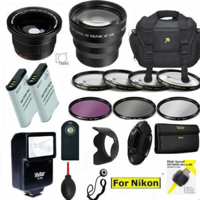 Kit ACCESORIO PROFESIONAL PARA NIKON COOLPIX P950 67MM BOLSA LENTES FLASH 2X CAPUCHA EN-EL20 - Imagen 1 de 4